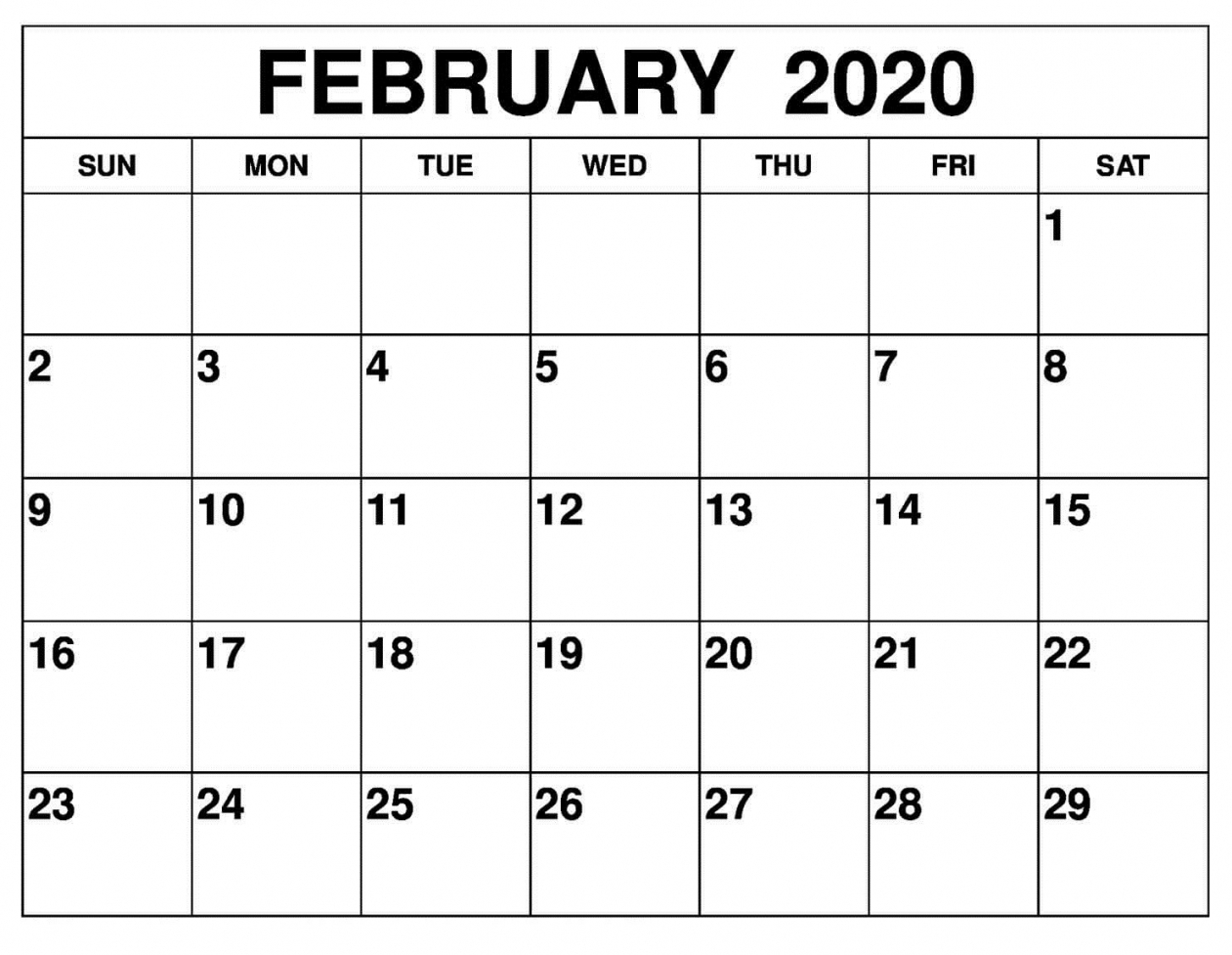 February 2020 Calendar Printable