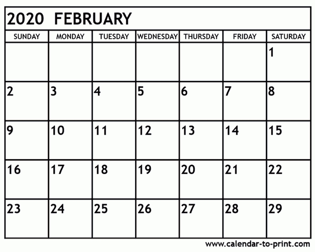February 2020 Calendar Printable