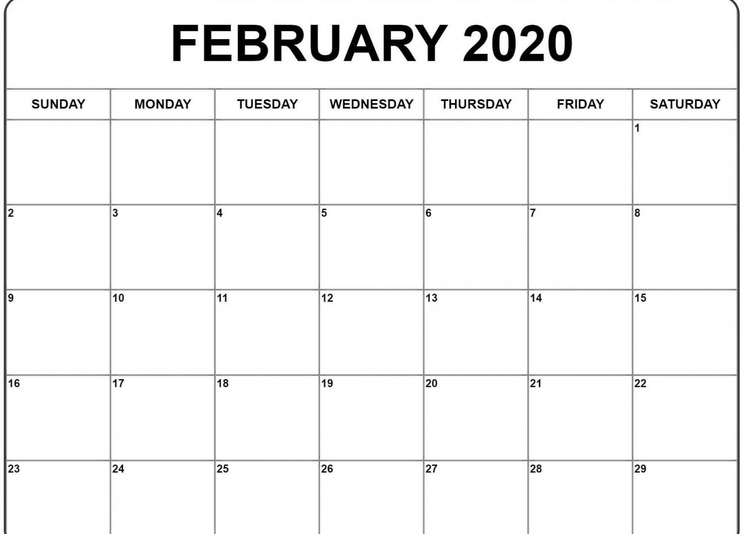 Printable Calendar Feb 2020
