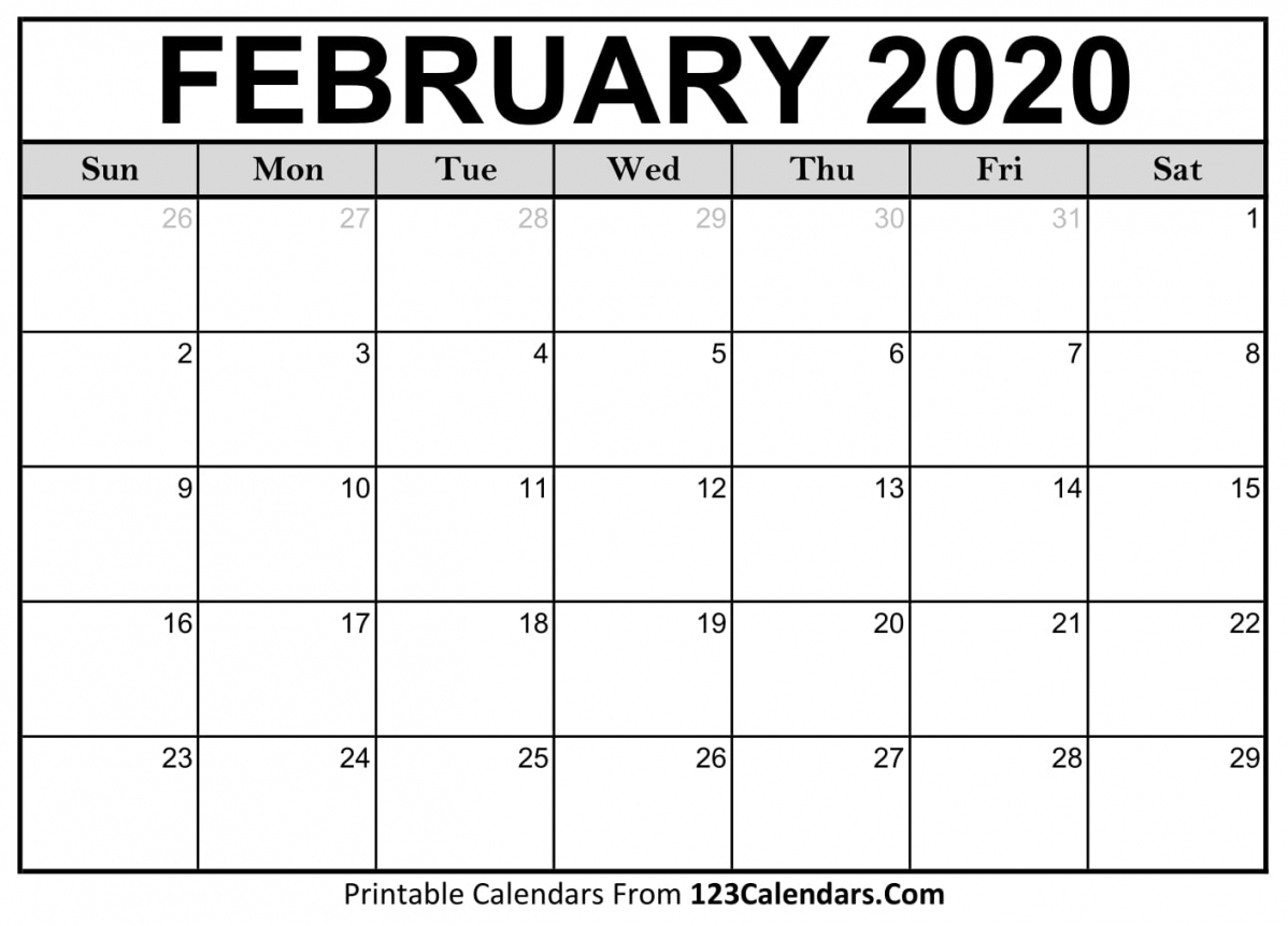 Calendar 2020 February Printable