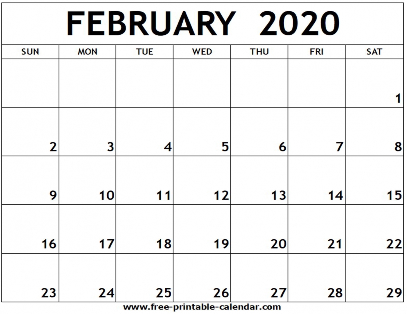2020 February Printable Calendar 2020 February Printable Calendar