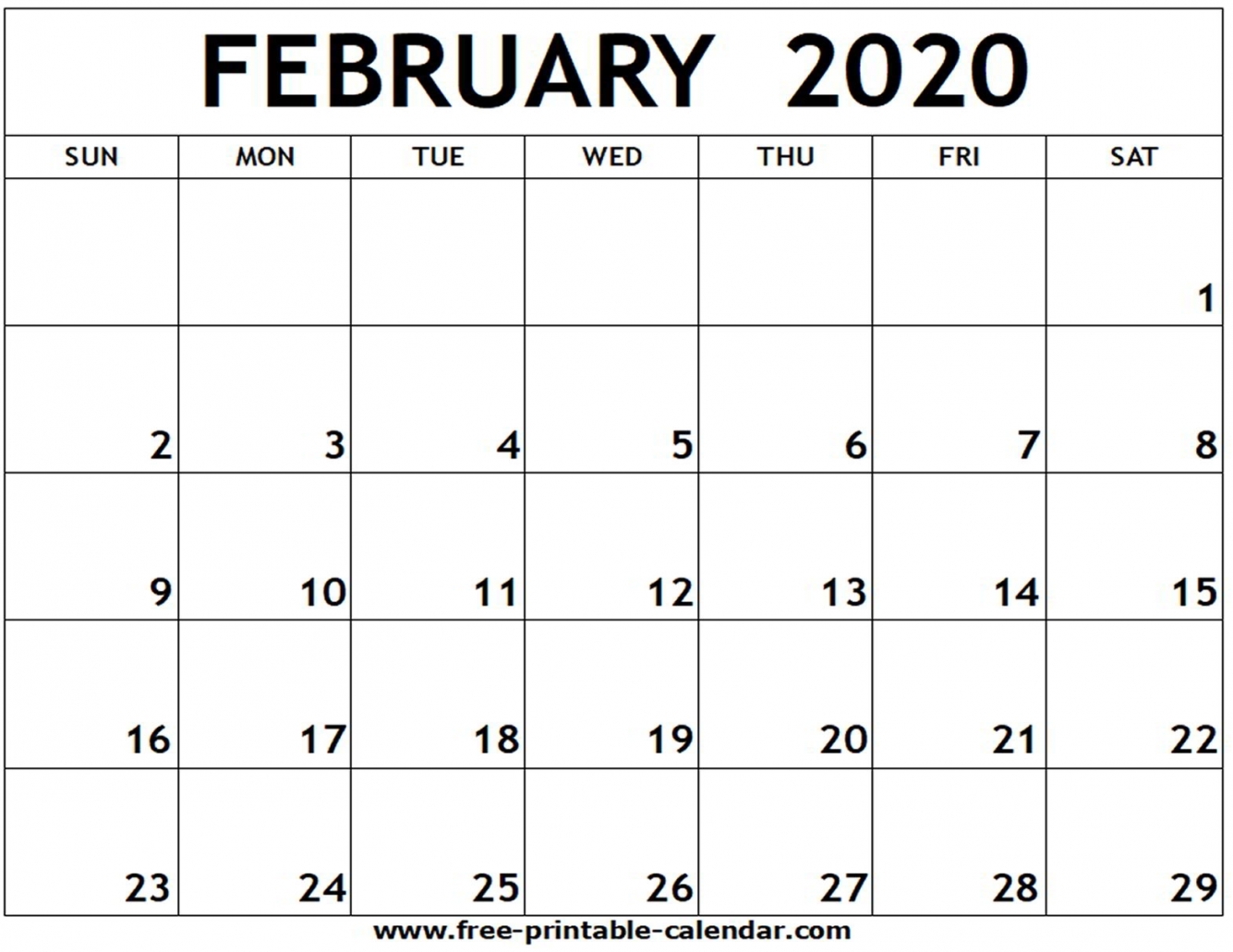February 2020 Printable Calendar