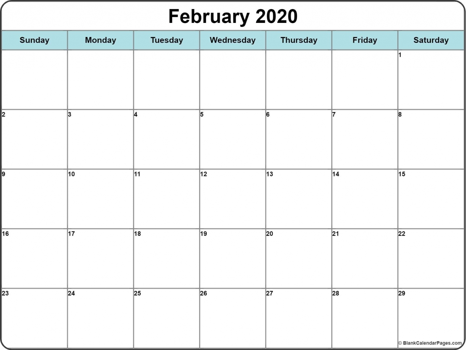2020 Printable Monthly Calendar Template