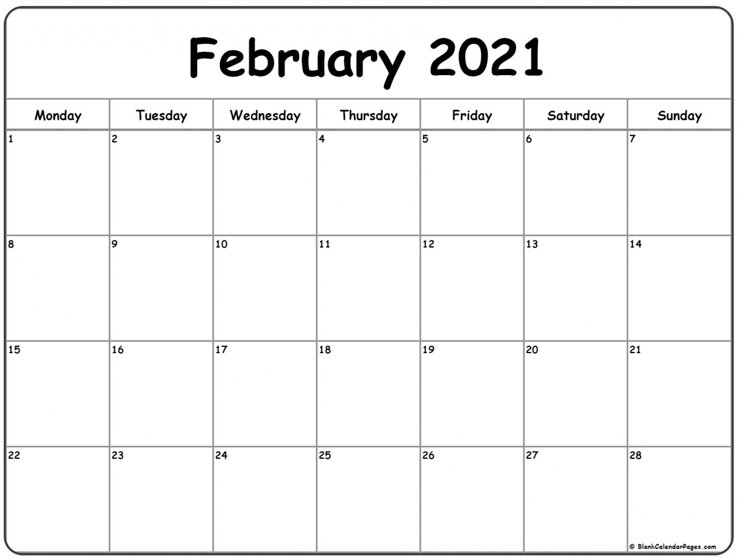 Printable Blank February Calendar 2021 Printable Blank February Calendar 2021