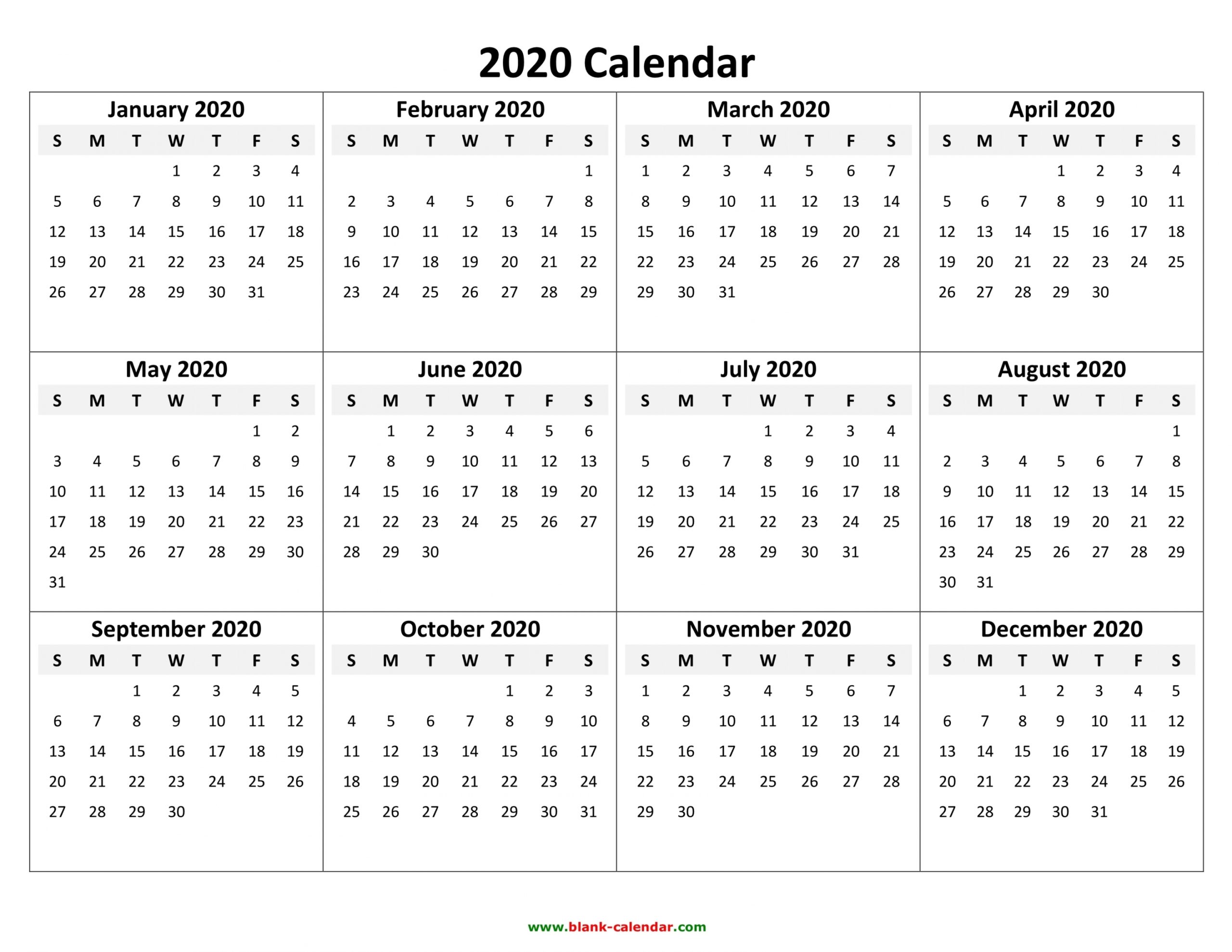 2020 Free Printable Yearly Calendar 2020 Free Printable Yearly Calendar