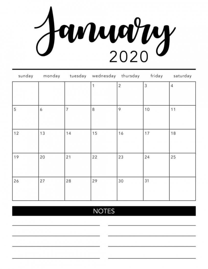 2020 Printable Calendar Template