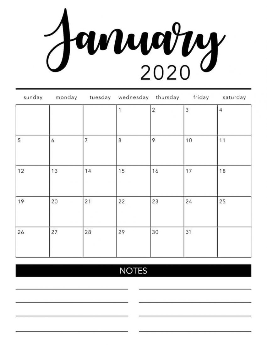 2020 Blank Monthly Calendar Printable