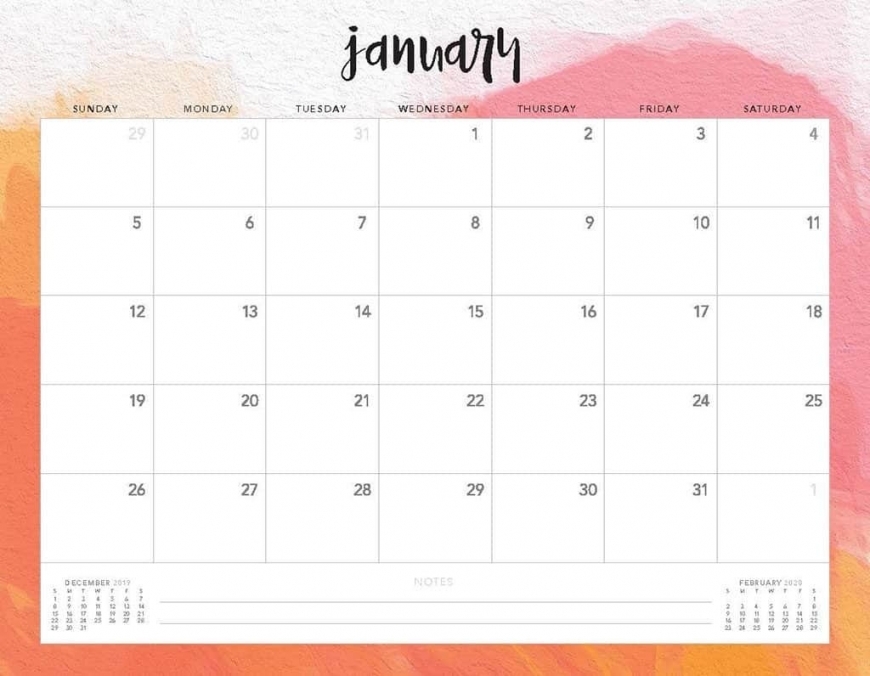 2020 Calendar Printable Monthly