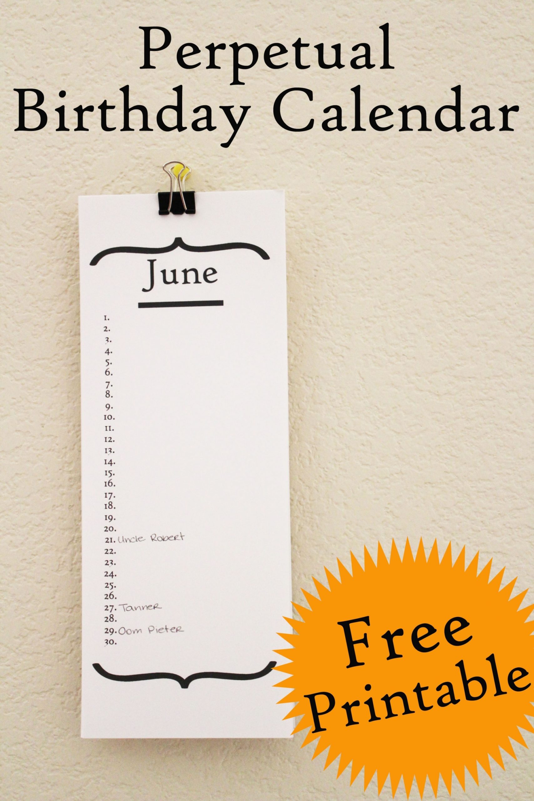 Free Perpetual Calendar Printable