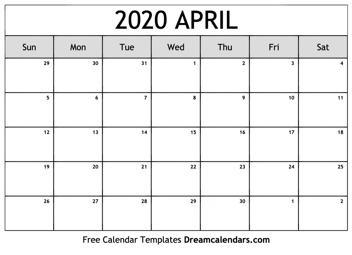April Printable Calendar 2020 April Printable Calendar 2020