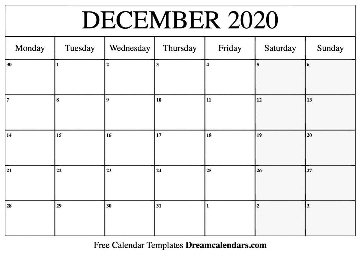 Dec 2020 Calendar Printable