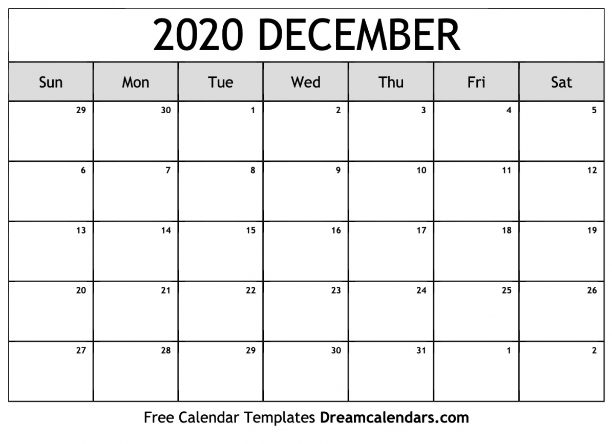 Printable December Calendar 2020 Printable December Calendar 2020
