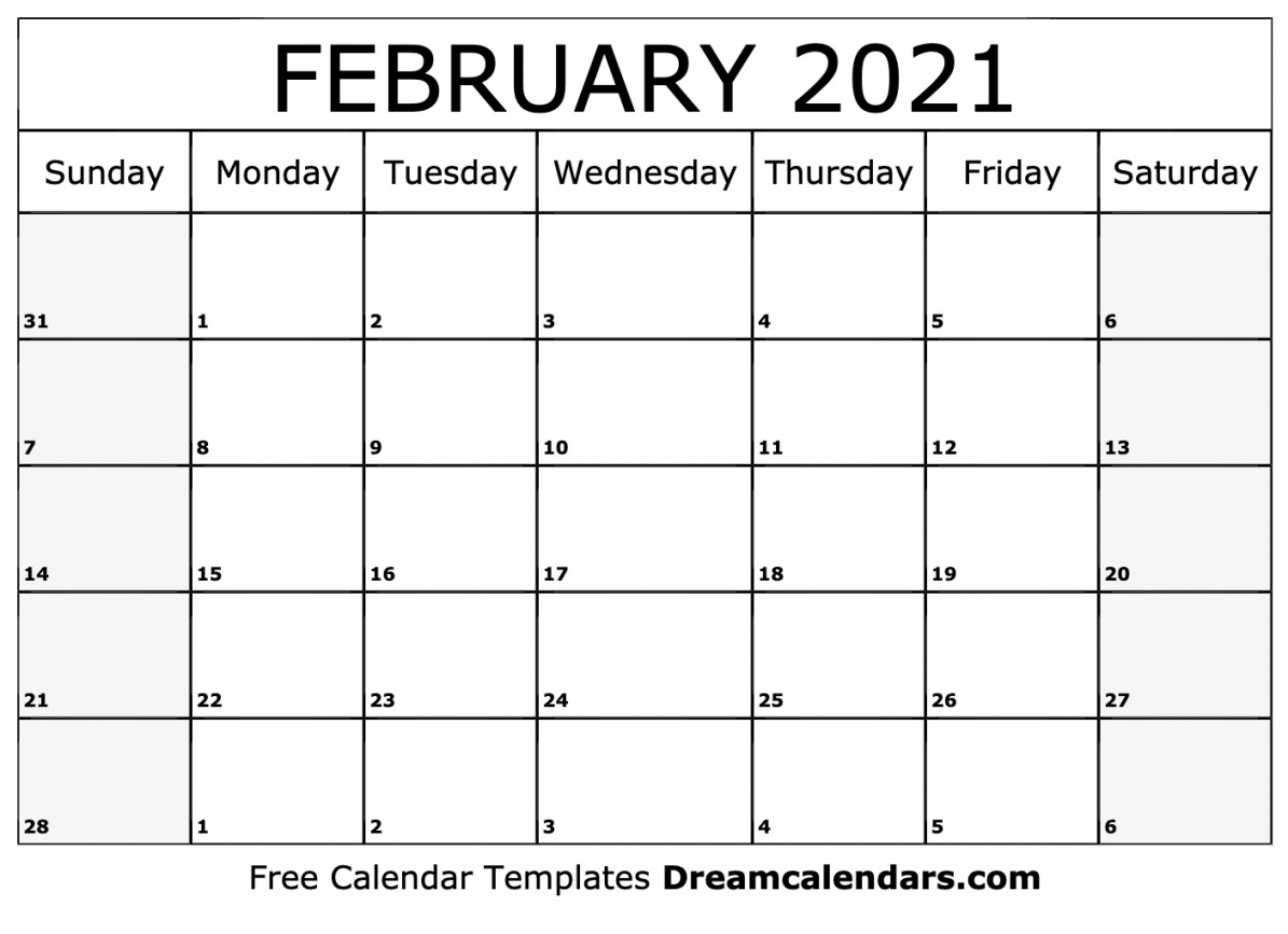 Printable Blank February Calendar 2021