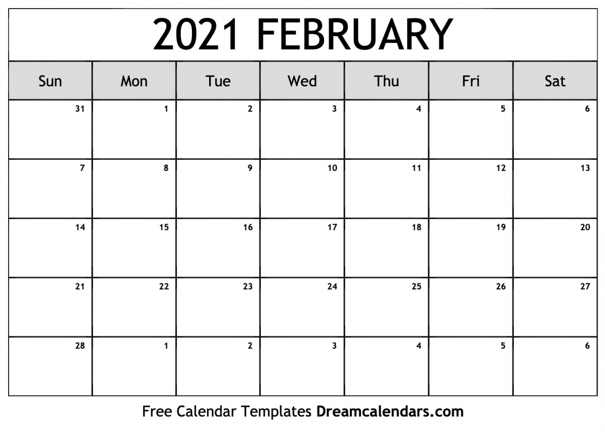 Printable Blank February Calendar 2021