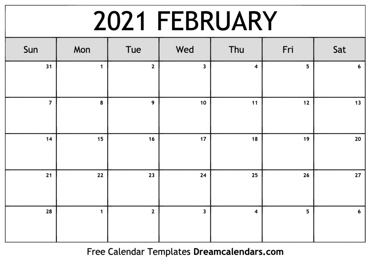 Printable Blank February Calendar 2021 Printable Blank February Calendar 2021