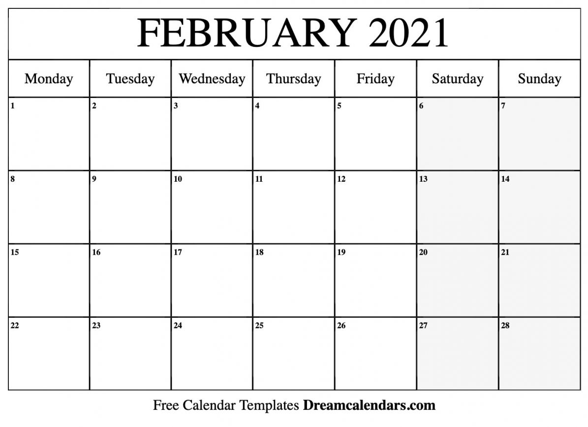 Printable Blank February Calendar 2021 Printable Blank February Calendar 2021