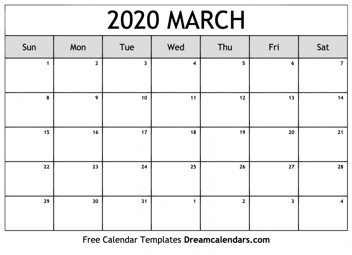 2020 March Calendar Printable