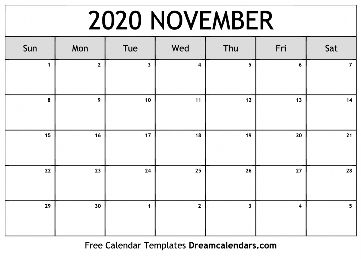 November 2020 Calendar Numbers Printable