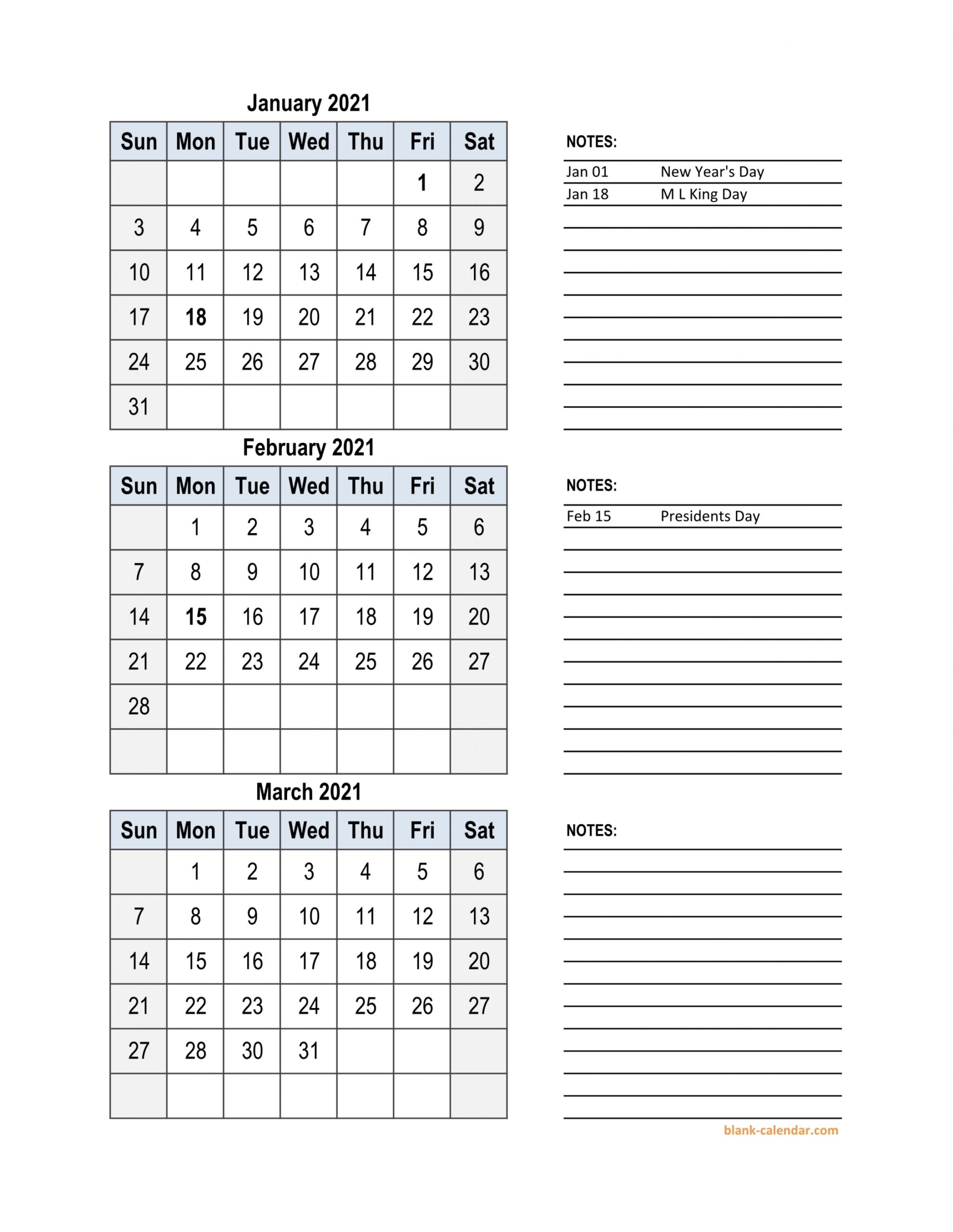 3 Month Calendar 2021 Excel