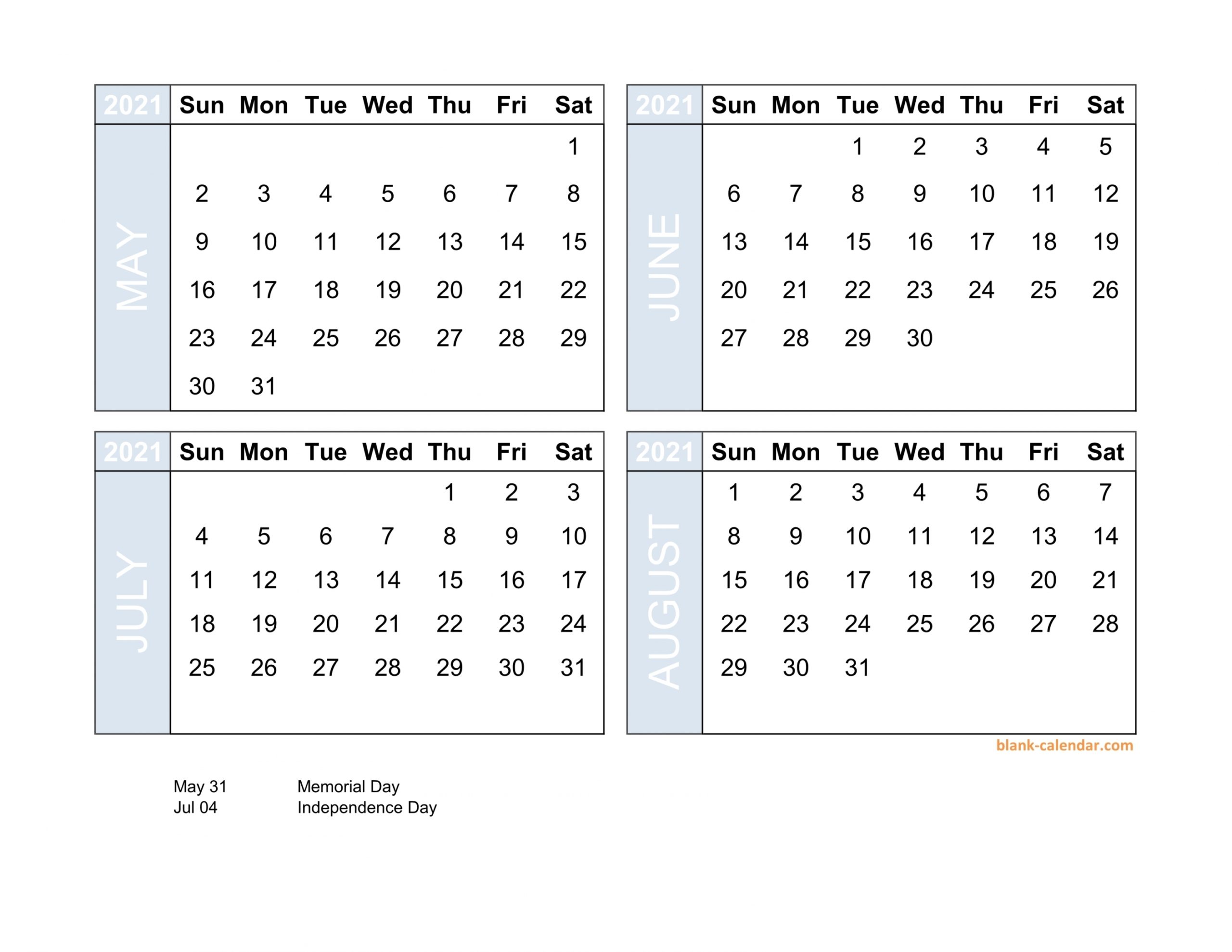 3 Month Calendar 2021 Excel