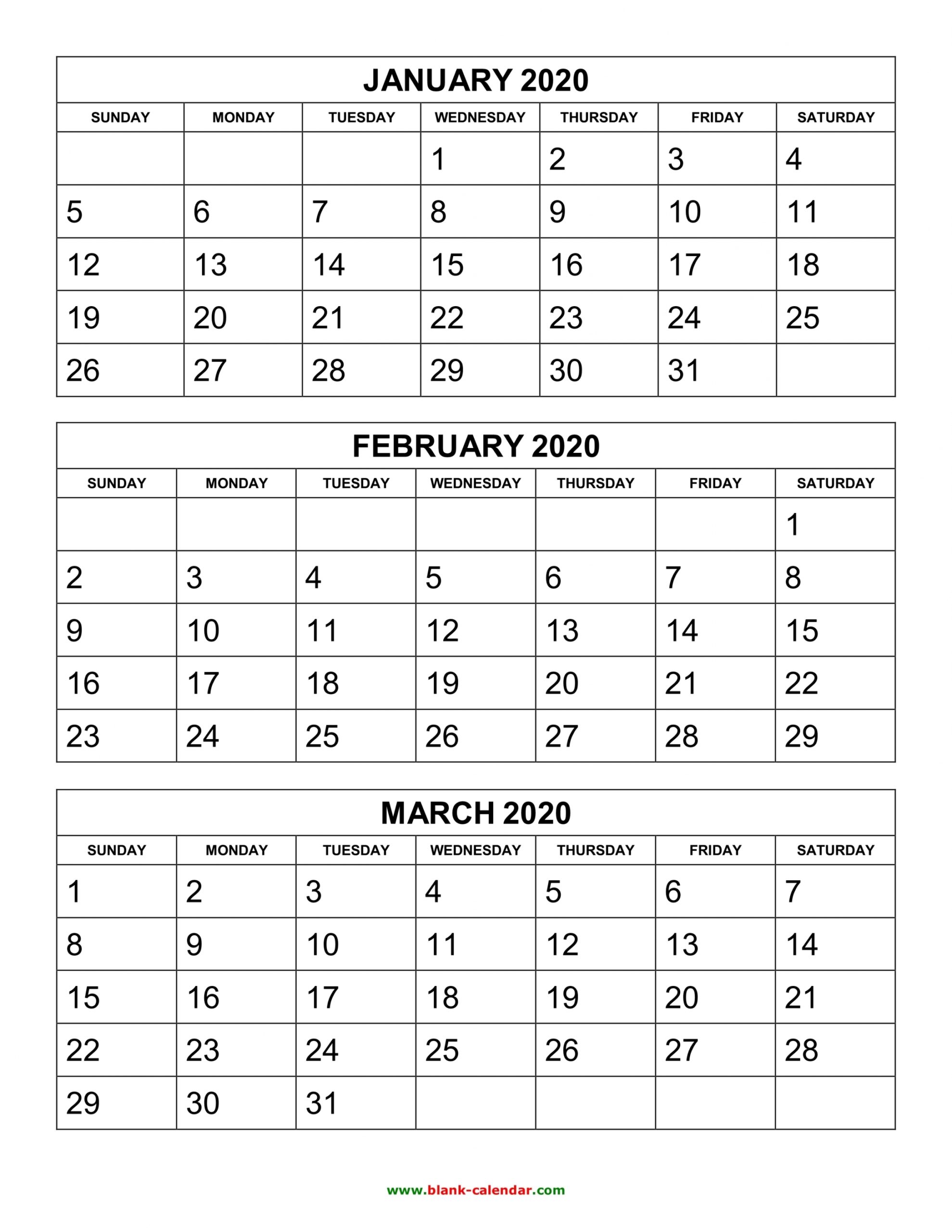 Printable 3 Month Calendar 2020