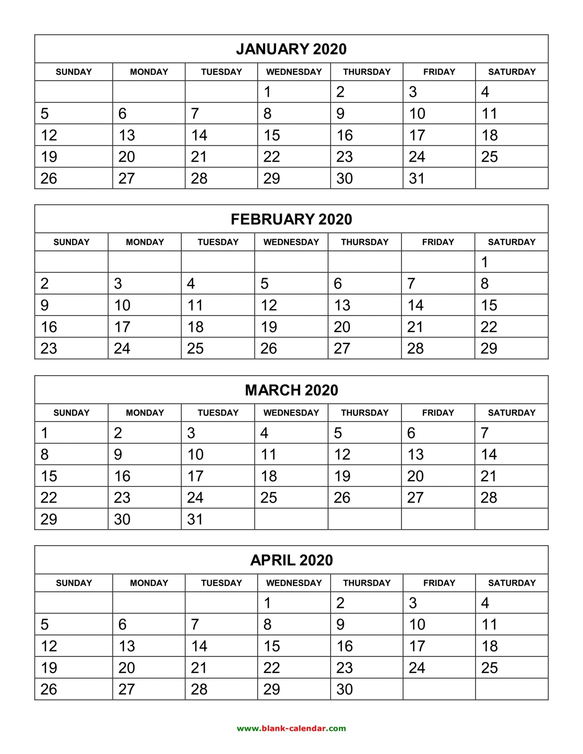 Printable 3 Month Calendar 2020