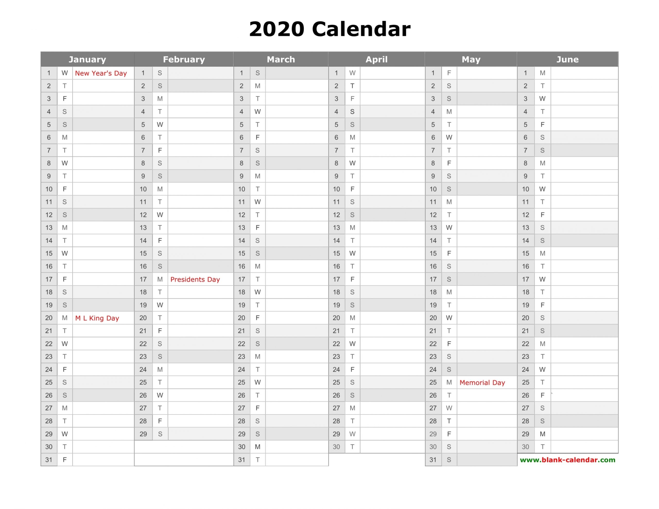 Free Printable 2020 Calendar Free Printable 2020 Calendar