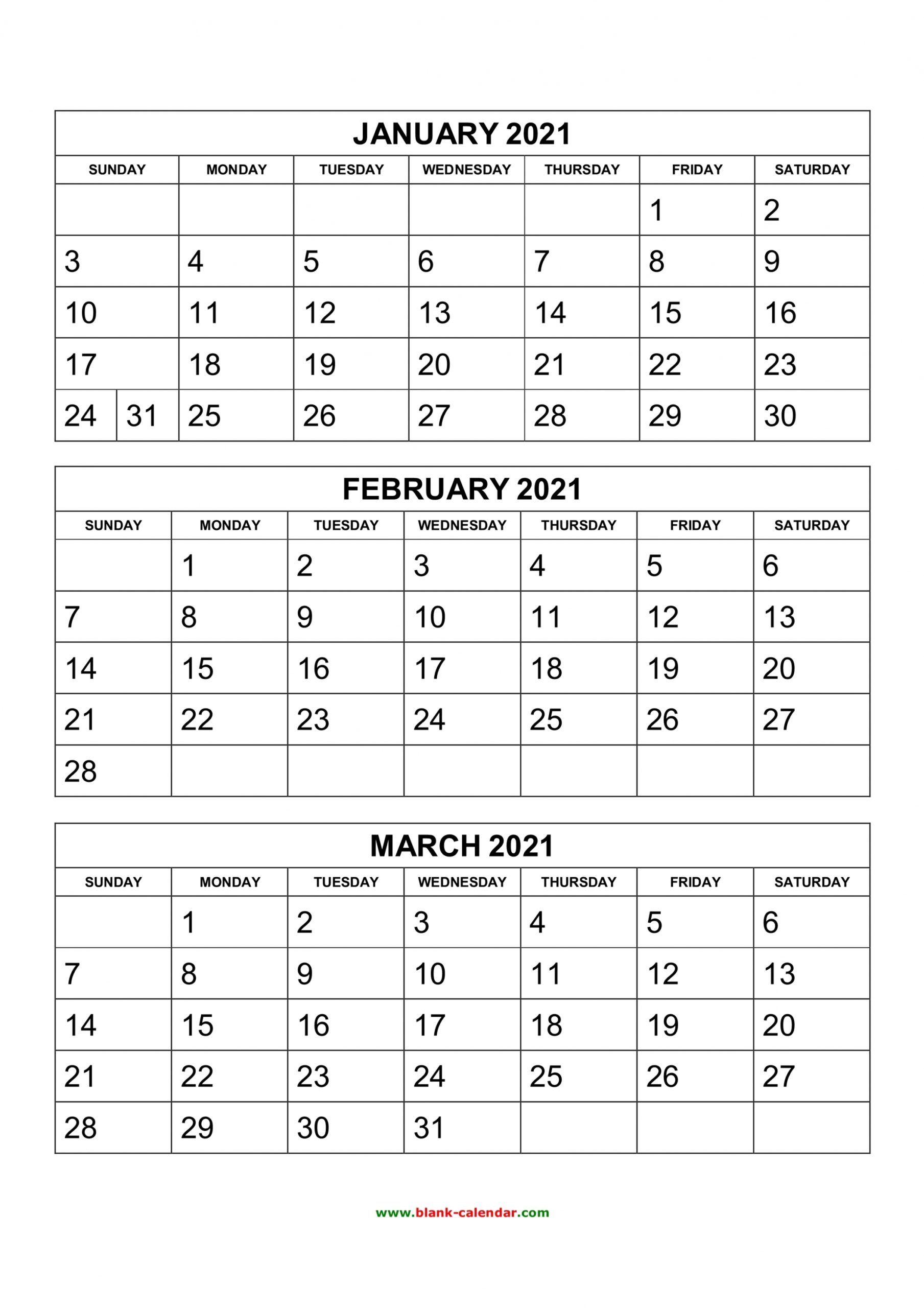 3 Month Calendar Printable 2021 | Free Letter Templates