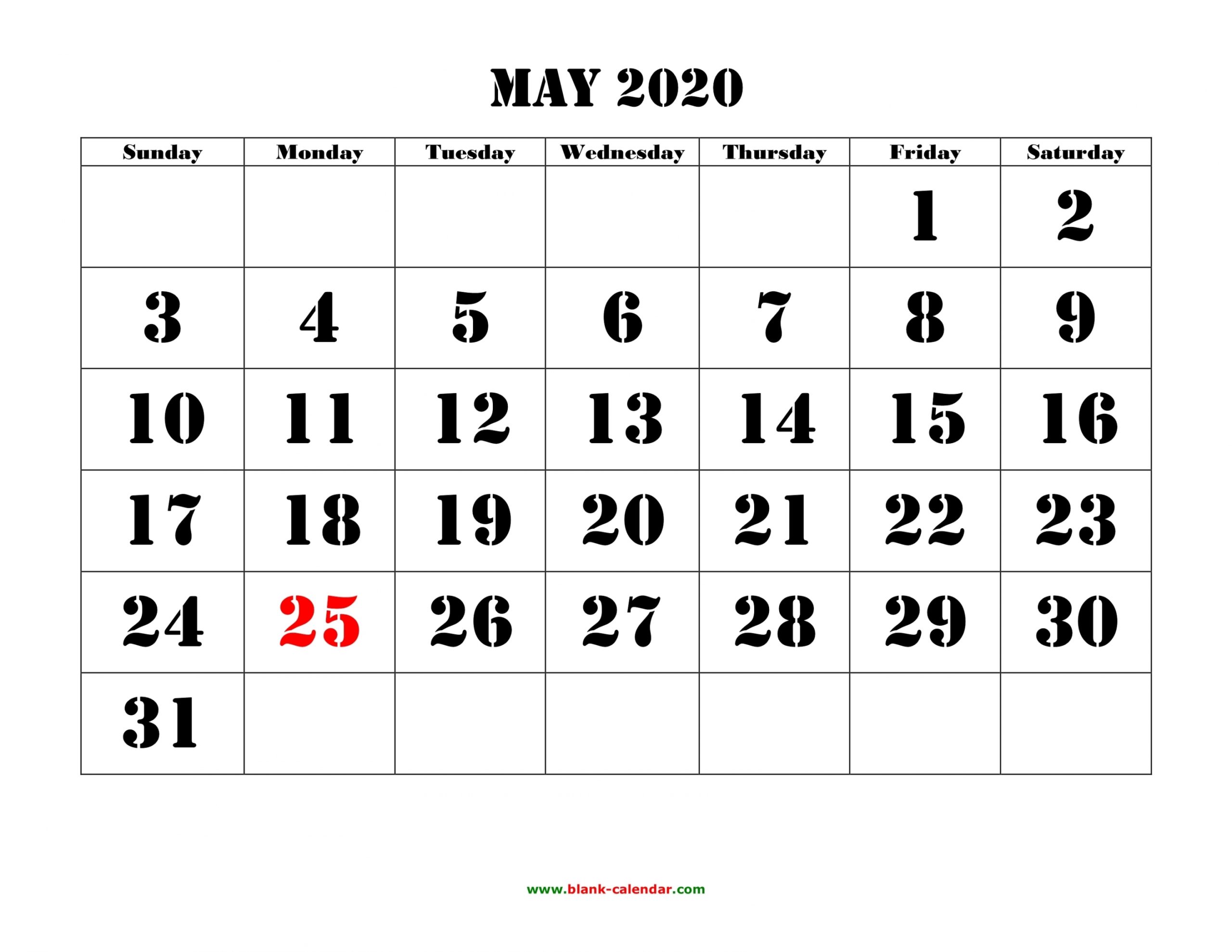 2020 Large Printable Calendar