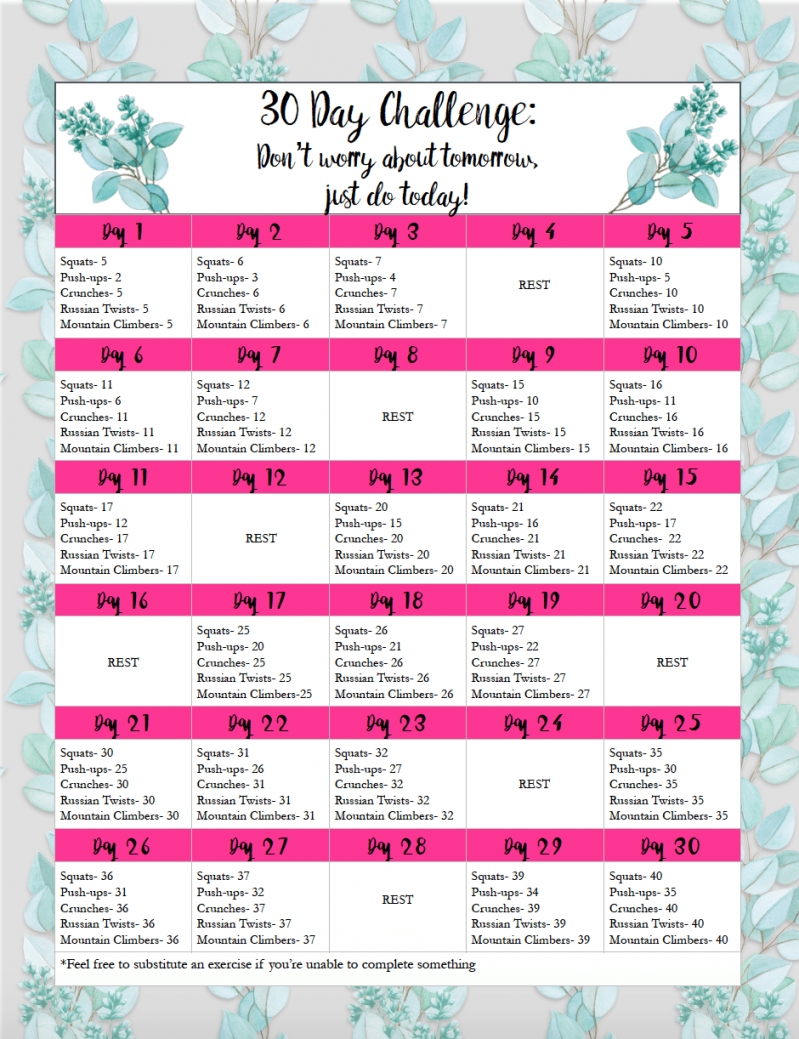 30 Day Challenge Printable 30 Day Challenge Printable