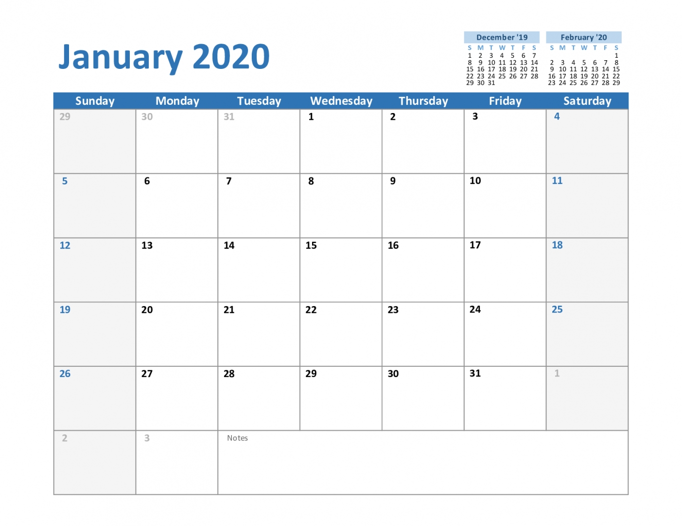 2020 Printable Calendar Word