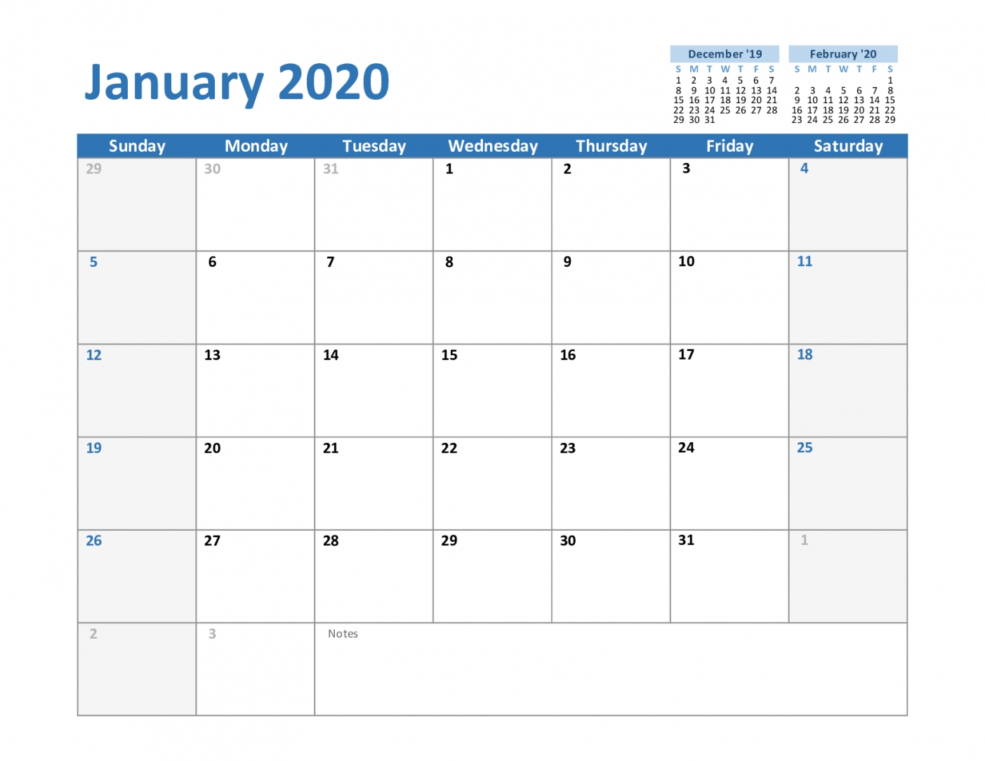 Calendar 2020 Template Printable