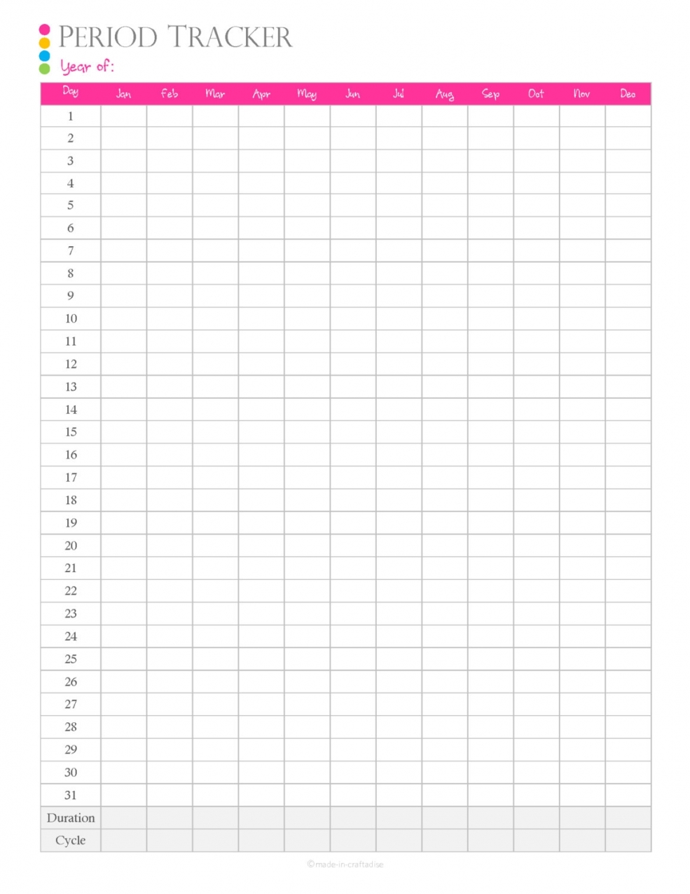 Menstrual Cycle Calendar Printable Menstrual Cycle Calendar Printable