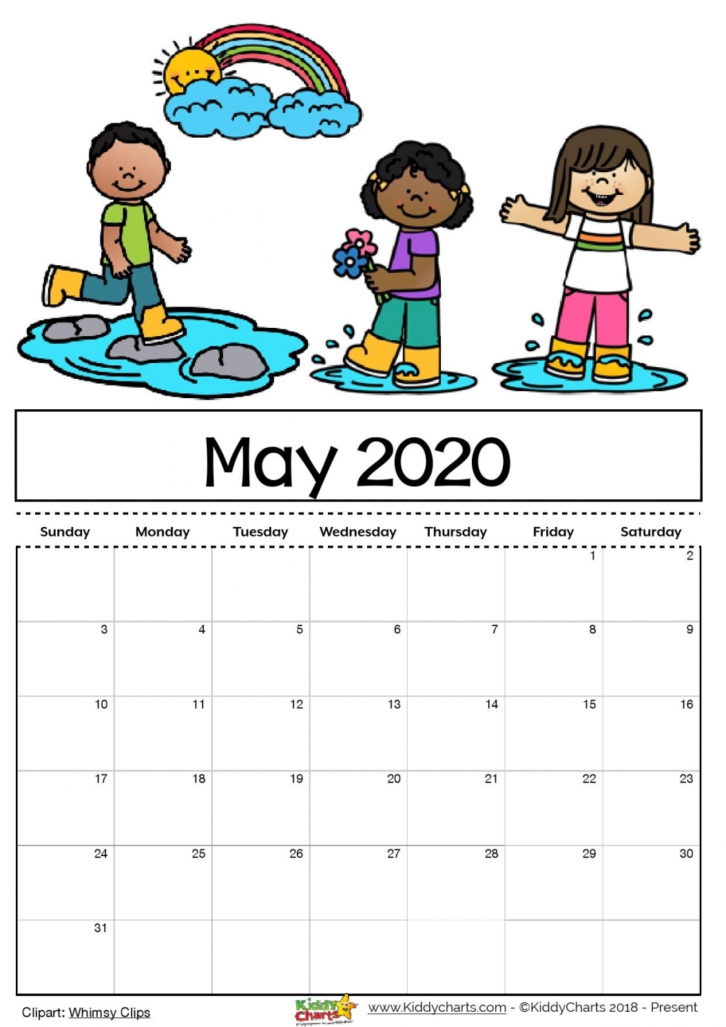 Blank Calendar 2020 For Kids