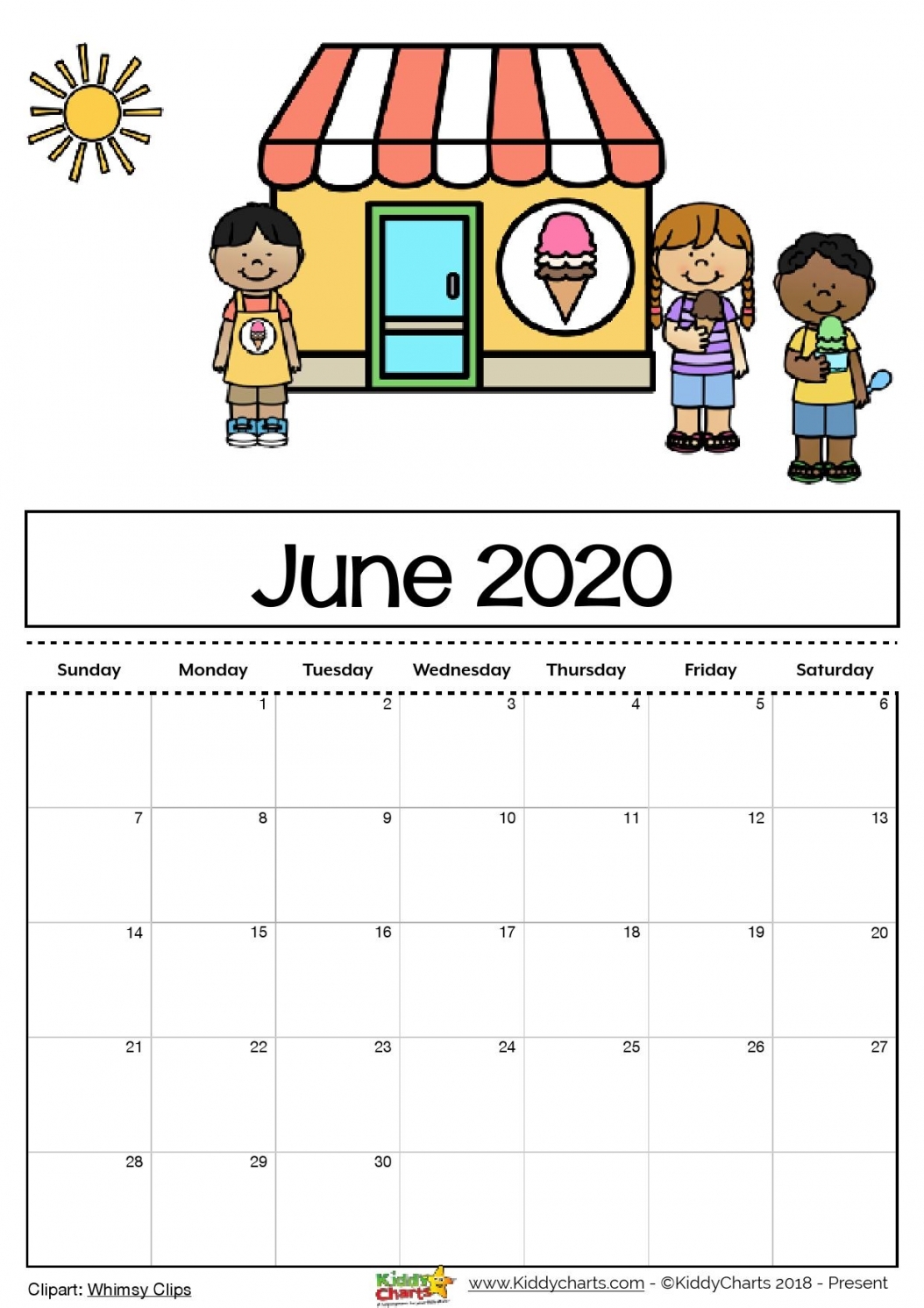 Blank Calendar 2020 For Kids