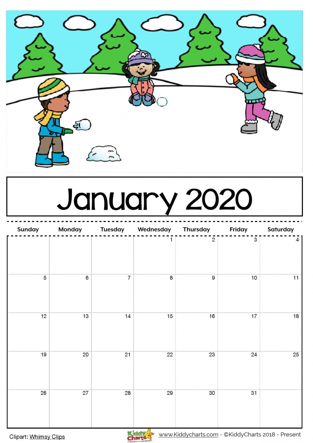 Blank Calendar 2020 For Kids