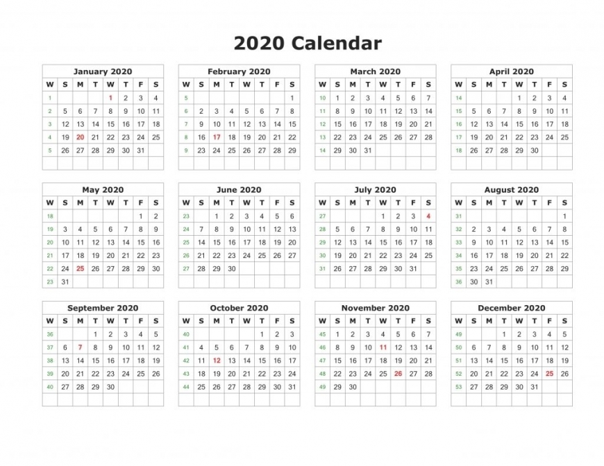 Free Printable 2020 Calendar Landscape