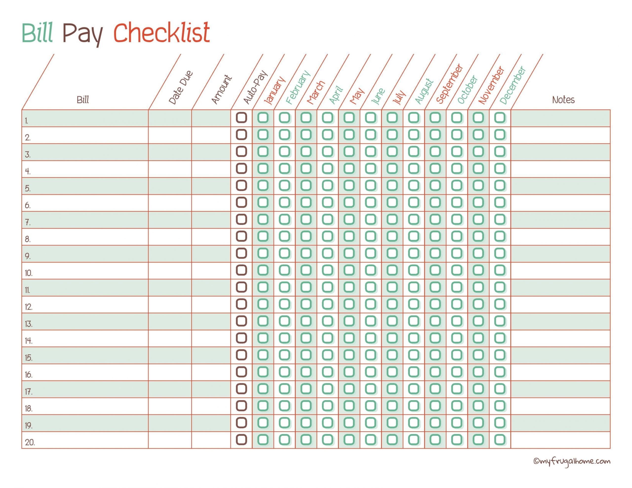 Printable Bill Pay Calendar
