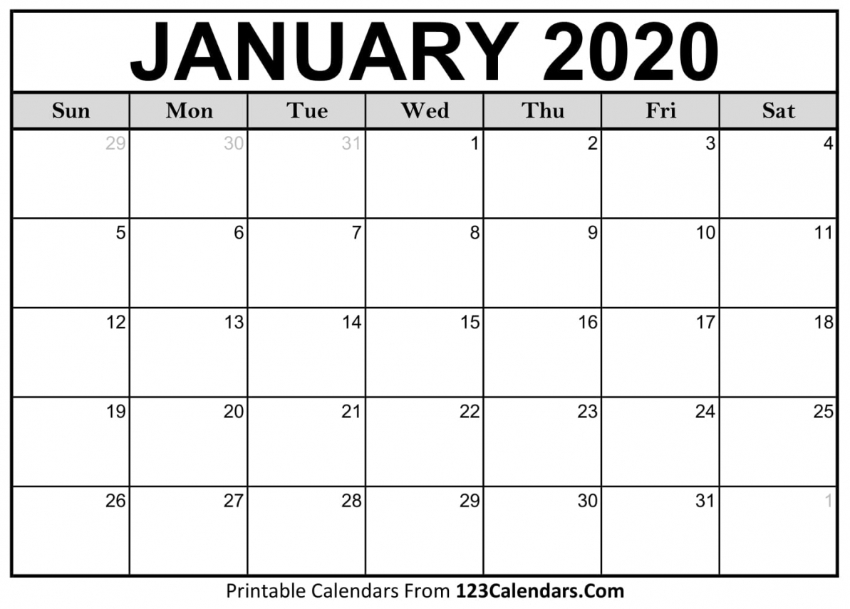 Monthly Printable Calendar 2020 Monthly Printable Calendar 2020