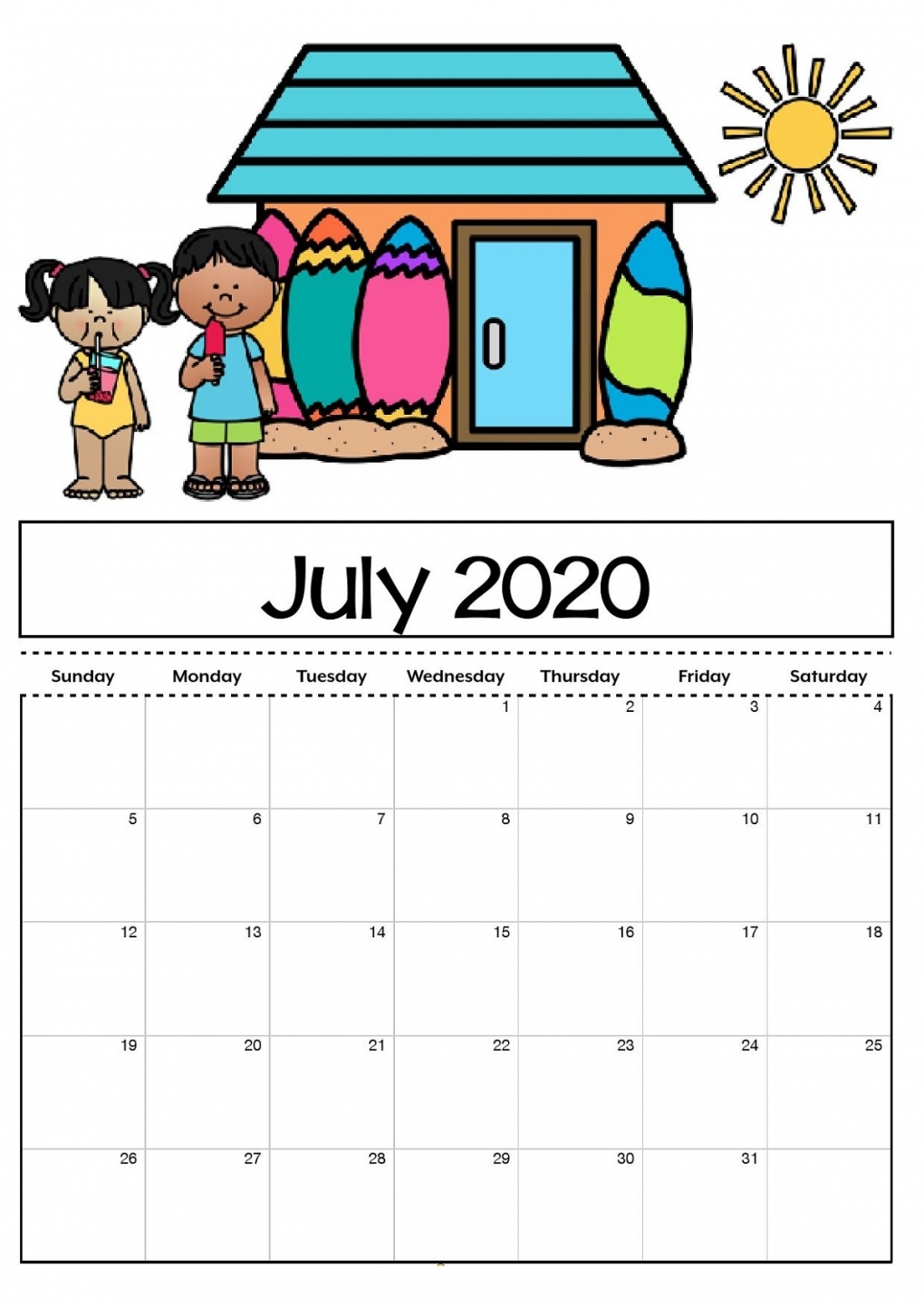 Blank Calendar 2020 For Kids