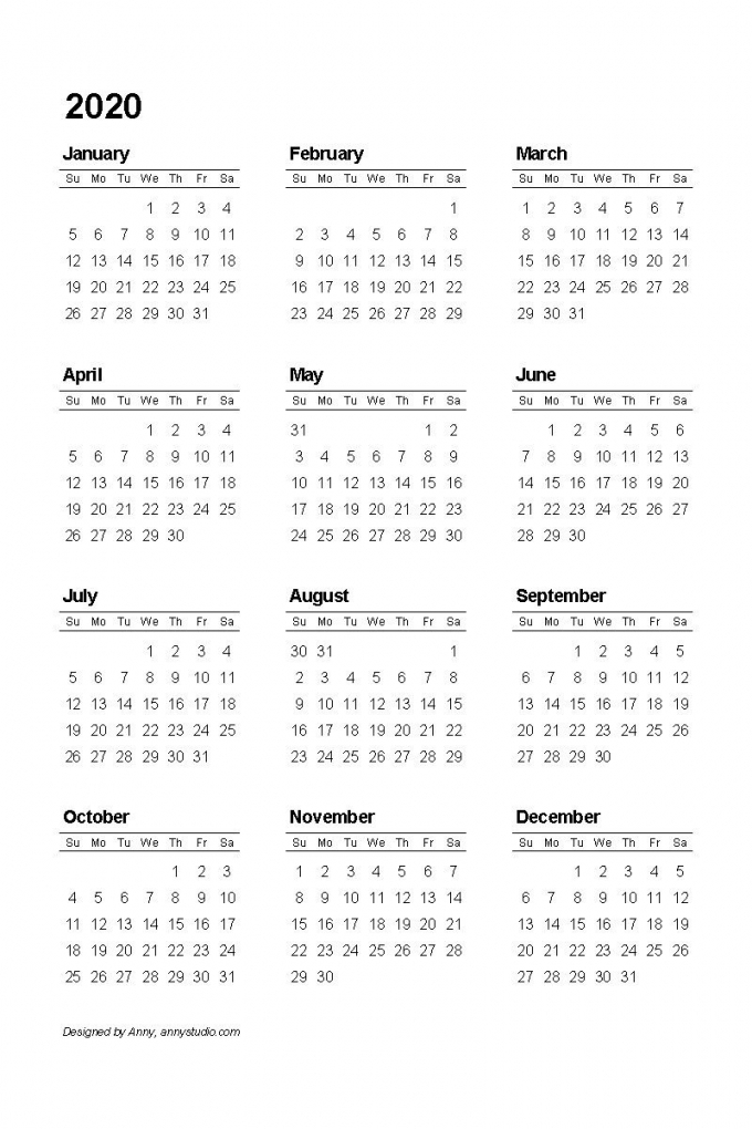 2020 Calendar Printable Pdf free