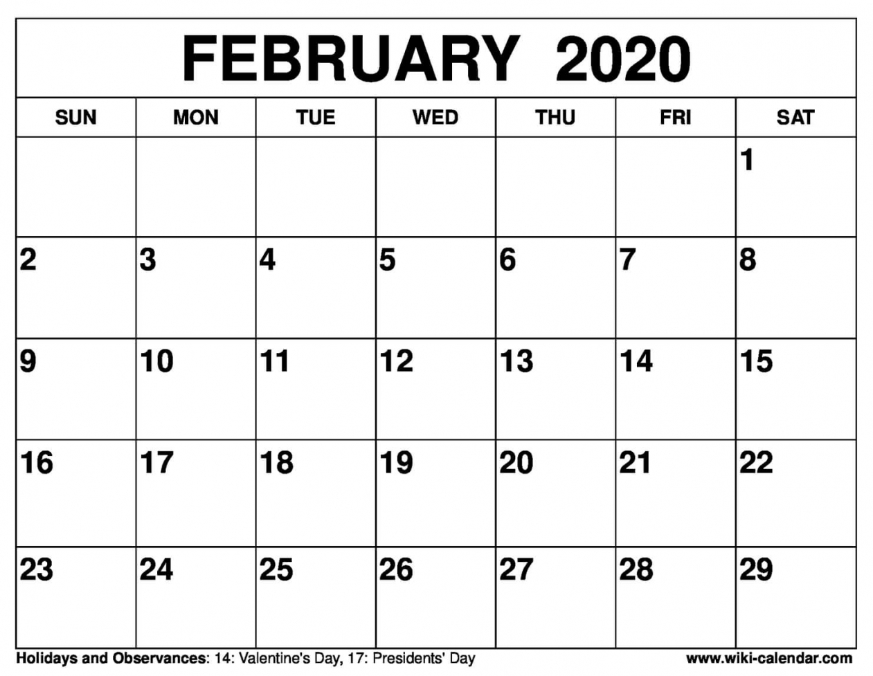 2020 Calendar February Printable Free Letter Templates