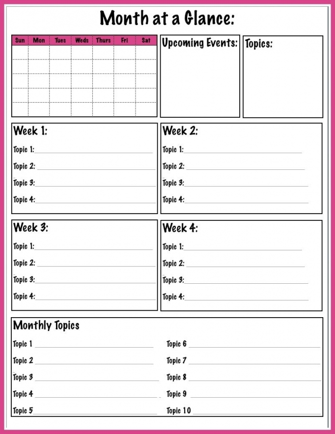 Month At A Glance Free Printable