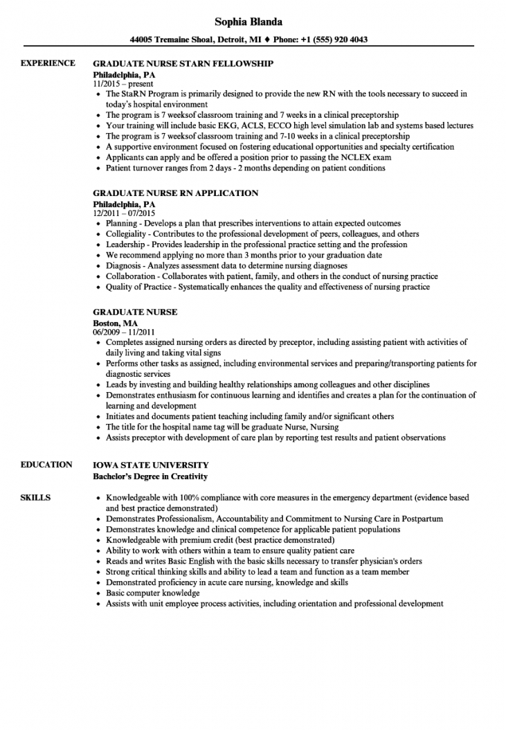 New Grad Nurse Resume Examples