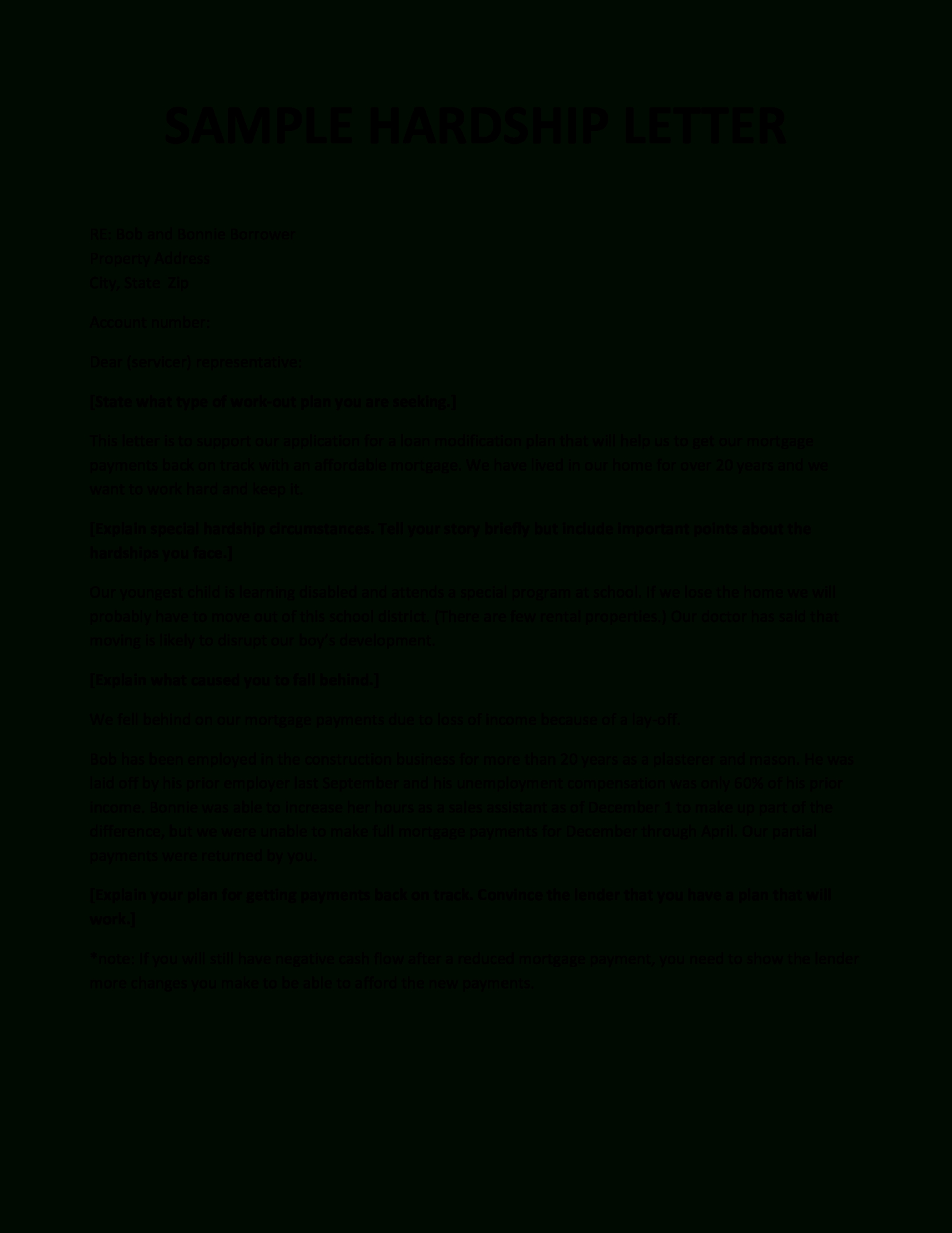 Free Sample Hardship Letter For Loan Modification
