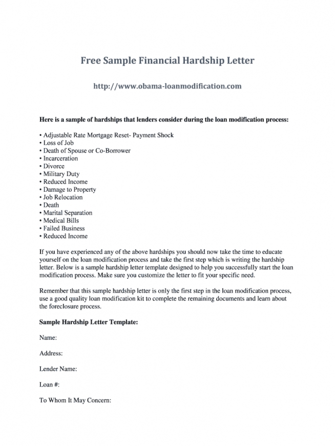 Free Sample Hardship Letter For Loan Modification
