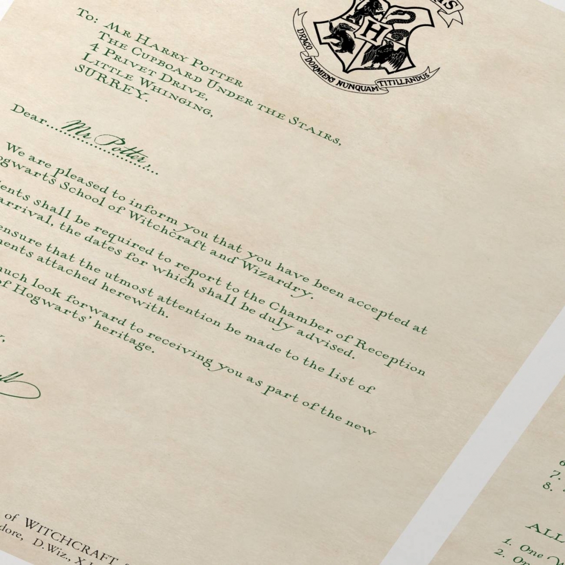 Harry Potter Acceptance Letter