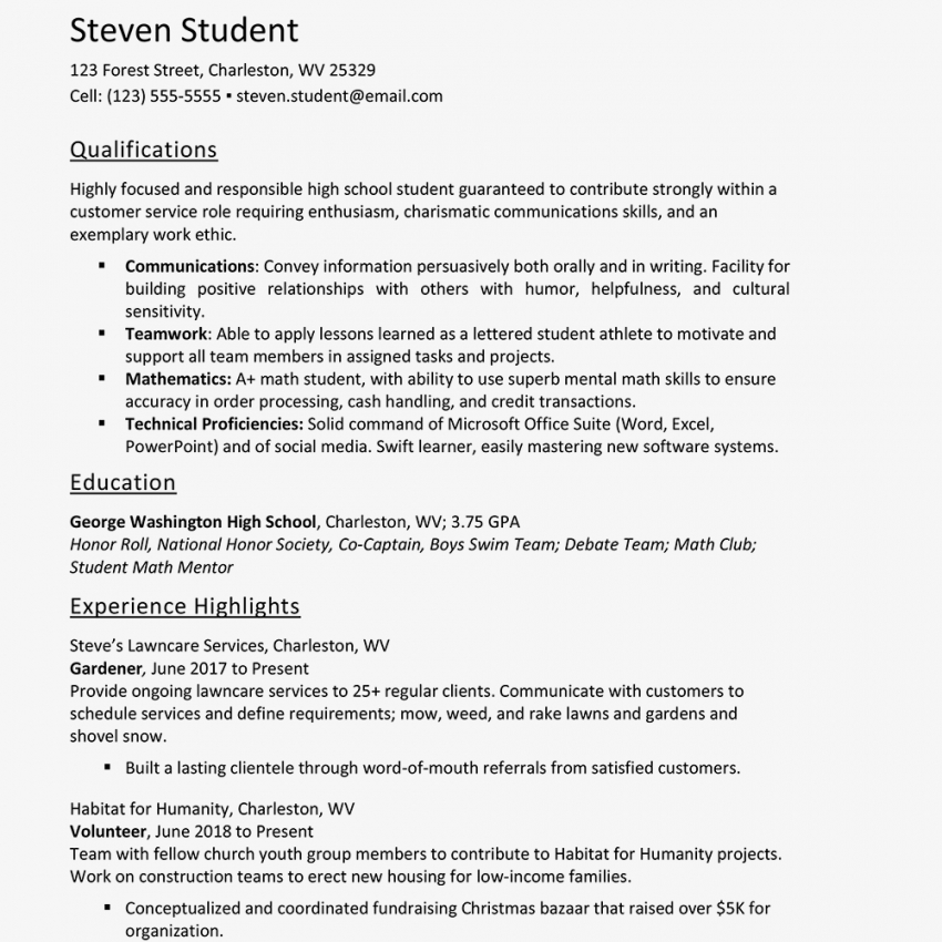 High School Student Resume Examples