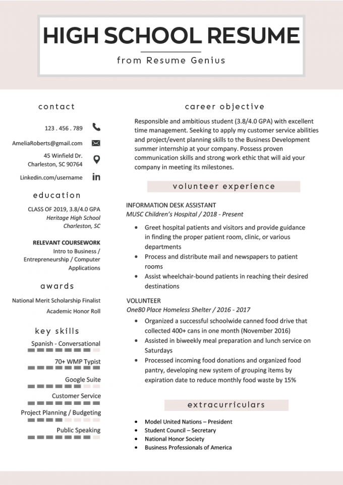 High School Student Resume Examples