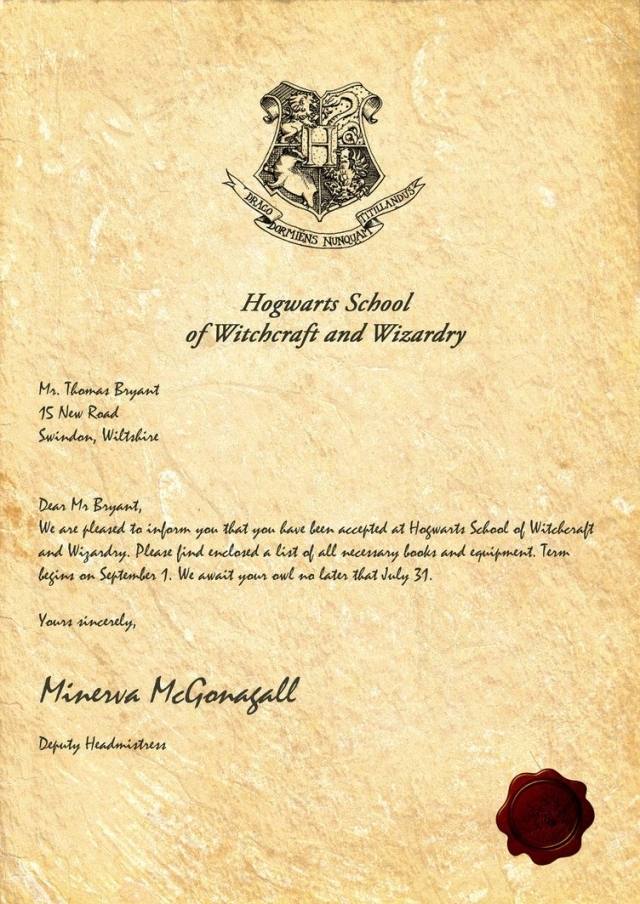 Harry Potter Acceptance Letter